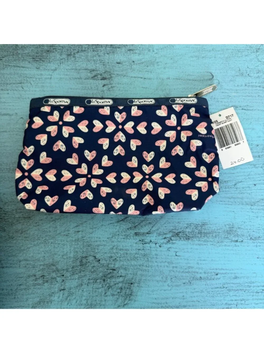 LeSportsac 3-Piece Cosmetic Bag Set In Heartburst Navy Pattern NWT